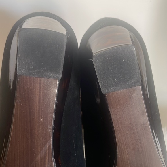 Stuart Weitzman wedge flat brown marble patent and black suede vintage Sz 9M - Picture 10 of 15